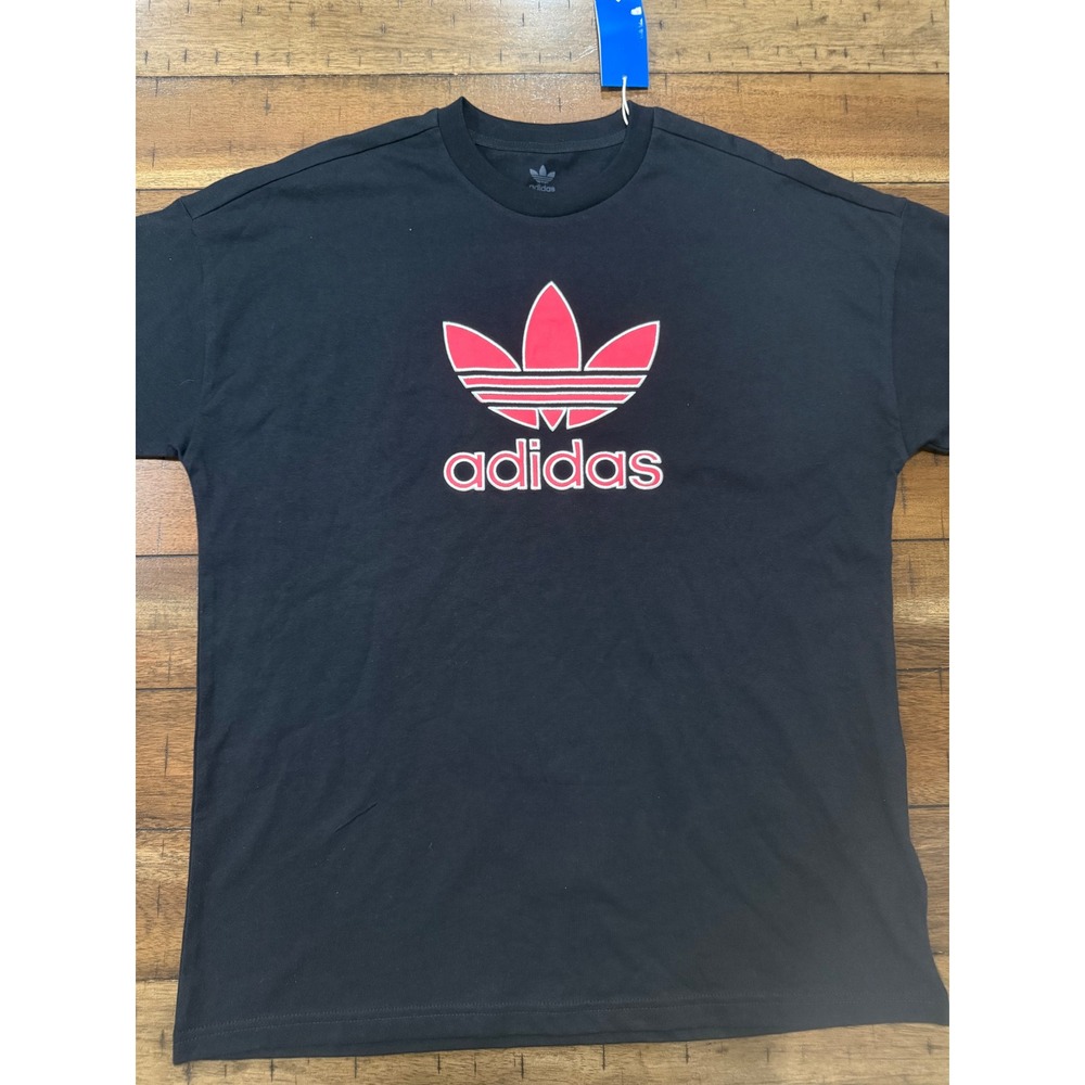 Adidas Originals Boys Trefoil Tee Black Red Logo T-Shirt Size L 13-14Y NWT